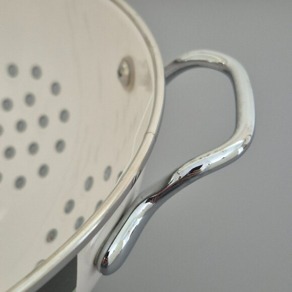 Vintage Pfaltzgraff Sphere Enamel Colander, Charcoal Gray & Green Stripes Modern - Picture 3 of 8